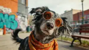 כלב עם בנדנה ומשקפיים של שנות ה60